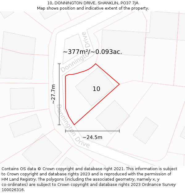 10, DONNINGTON DRIVE, SHANKLIN, PO37 7JA: Plot and title map