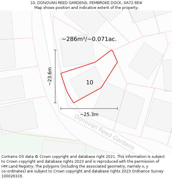 10, DONOVAN REED GARDENS, PEMBROKE DOCK, SA72 6EW: Plot and title map