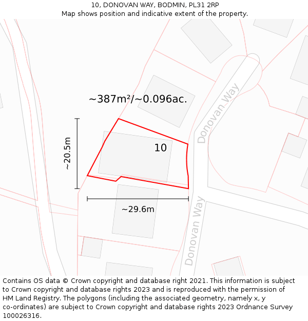 10, DONOVAN WAY, BODMIN, PL31 2RP: Plot and title map