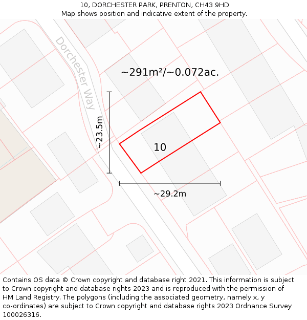 10, DORCHESTER PARK, PRENTON, CH43 9HD: Plot and title map