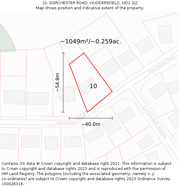 10, DORCHESTER ROAD, HUDDERSFIELD, HD2 2JZ: Plot and title map