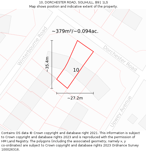 10, DORCHESTER ROAD, SOLIHULL, B91 1LS: Plot and title map