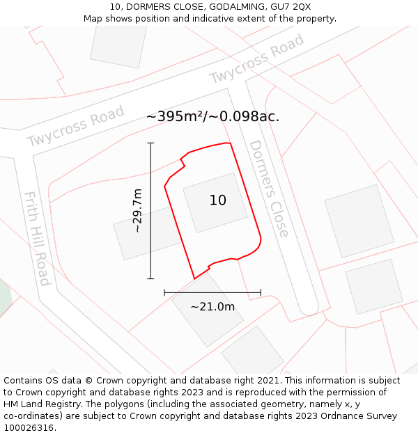 10, DORMERS CLOSE, GODALMING, GU7 2QX: Plot and title map