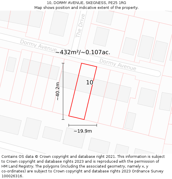 10, DORMY AVENUE, SKEGNESS, PE25 1RG: Plot and title map