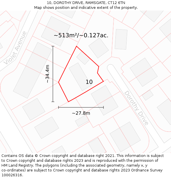 10, DOROTHY DRIVE, RAMSGATE, CT12 6TN: Plot and title map