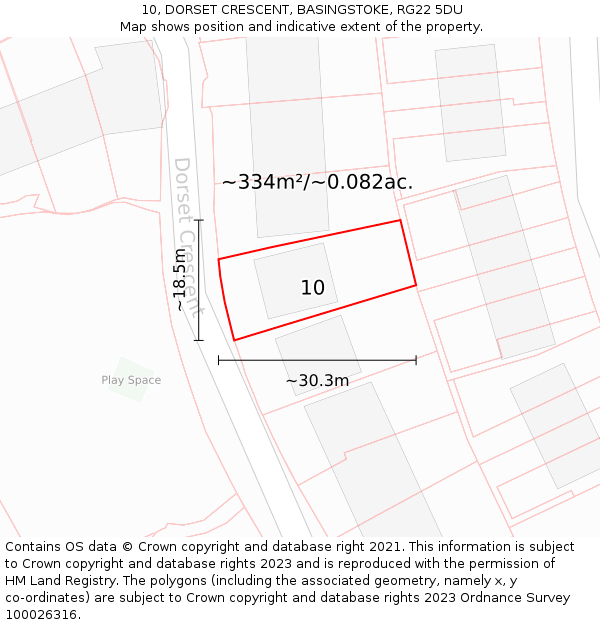 10, DORSET CRESCENT, BASINGSTOKE, RG22 5DU: Plot and title map