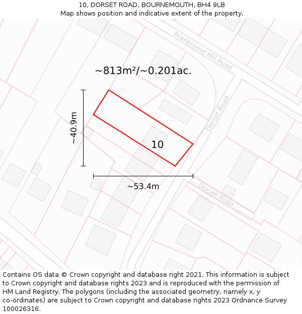 10, DORSET ROAD, BOURNEMOUTH, BH4 9LB: Plot and title map