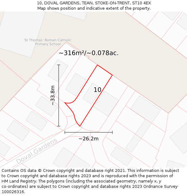 10, DOVAL GARDENS, TEAN, STOKE-ON-TRENT, ST10 4EX: Plot and title map