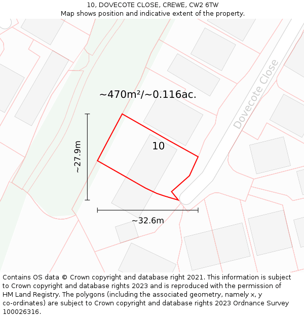 10, DOVECOTE CLOSE, CREWE, CW2 6TW: Plot and title map