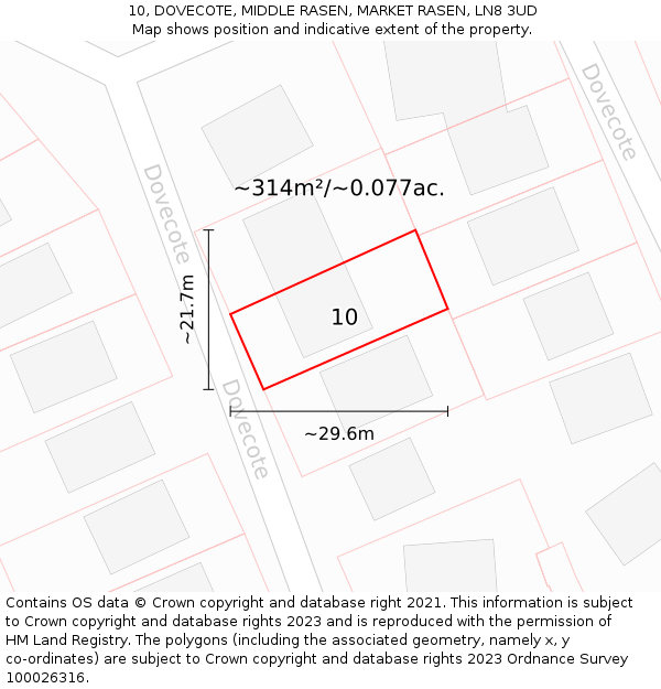 10, DOVECOTE, MIDDLE RASEN, MARKET RASEN, LN8 3UD: Plot and title map