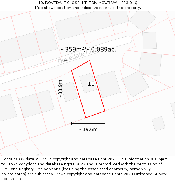 10, DOVEDALE CLOSE, MELTON MOWBRAY, LE13 0HQ: Plot and title map