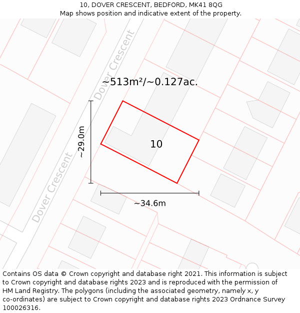 10, DOVER CRESCENT, BEDFORD, MK41 8QG: Plot and title map