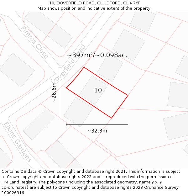 10, DOVERFIELD ROAD, GUILDFORD, GU4 7YF: Plot and title map