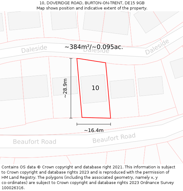 10, DOVERIDGE ROAD, BURTON-ON-TRENT, DE15 9GB: Plot and title map