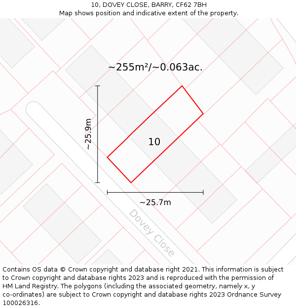 10, DOVEY CLOSE, BARRY, CF62 7BH: Plot and title map