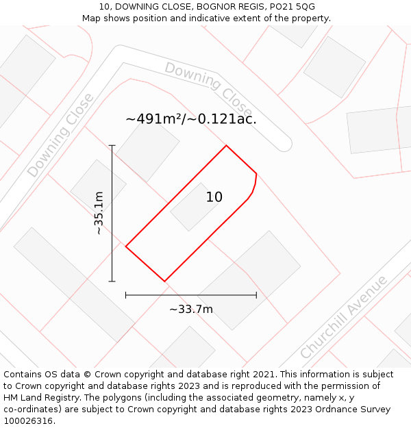 10, DOWNING CLOSE, BOGNOR REGIS, PO21 5QG: Plot and title map