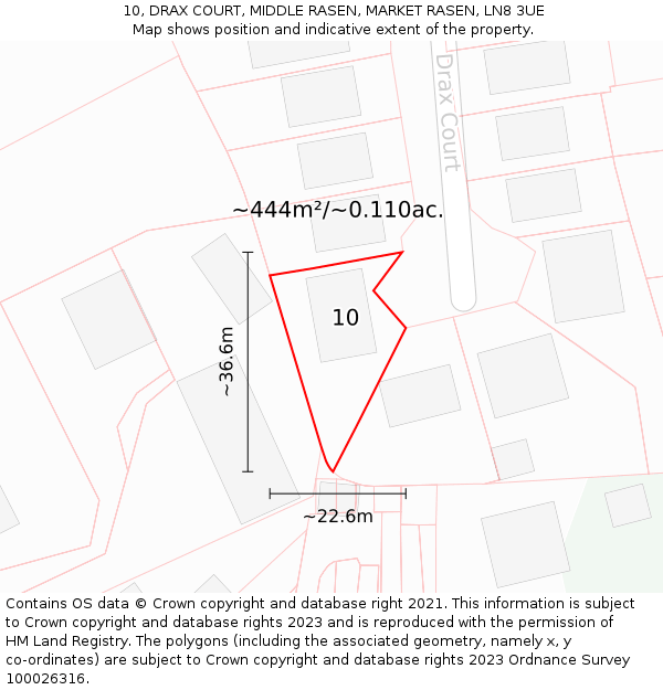 10, DRAX COURT, MIDDLE RASEN, MARKET RASEN, LN8 3UE: Plot and title map