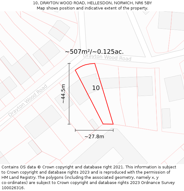 10, DRAYTON WOOD ROAD, HELLESDON, NORWICH, NR6 5BY: Plot and title map