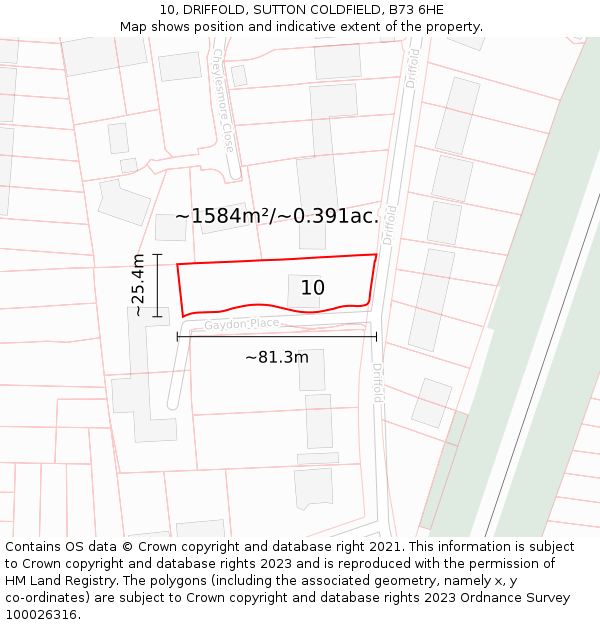 10, DRIFFOLD, SUTTON COLDFIELD, B73 6HE: Plot and title map