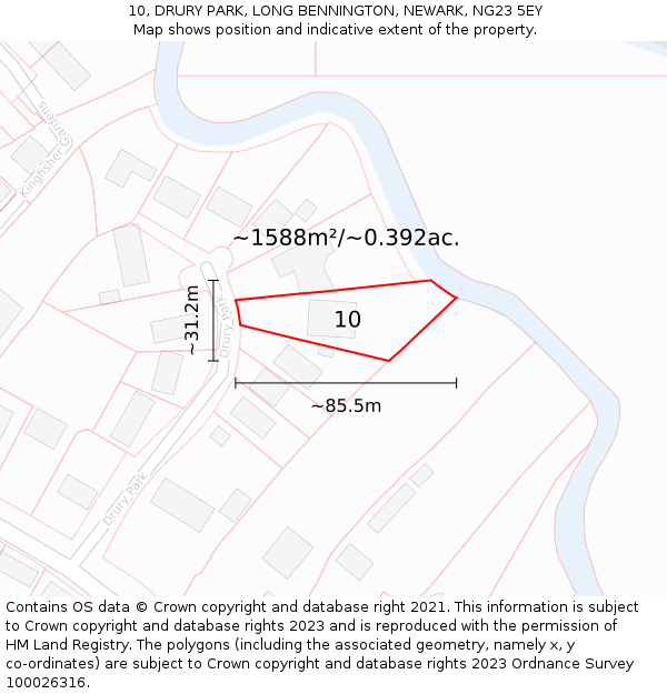 10, DRURY PARK, LONG BENNINGTON, NEWARK, NG23 5EY: Plot and title map