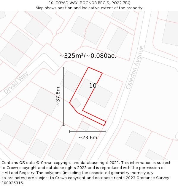 10, DRYAD WAY, BOGNOR REGIS, PO22 7RQ: Plot and title map