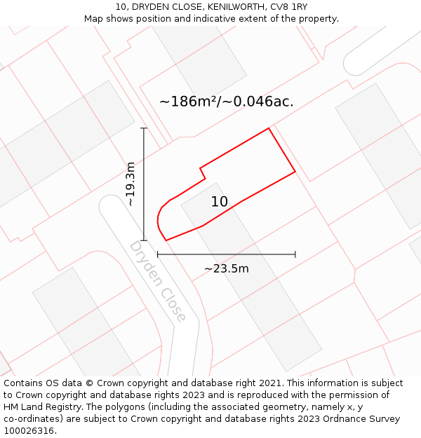 10, DRYDEN CLOSE, KENILWORTH, CV8 1RY: Plot and title map