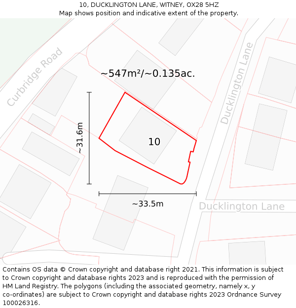 10, DUCKLINGTON LANE, WITNEY, OX28 5HZ: Plot and title map