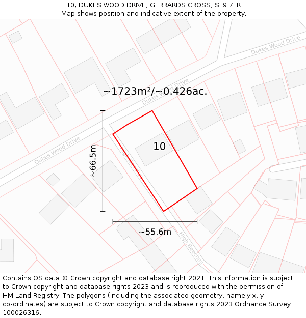 10, DUKES WOOD DRIVE, GERRARDS CROSS, SL9 7LR: Plot and title map