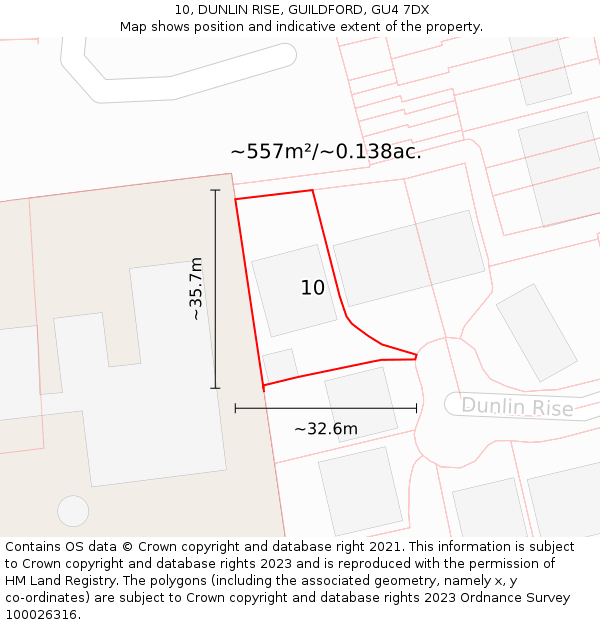 10, DUNLIN RISE, GUILDFORD, GU4 7DX: Plot and title map