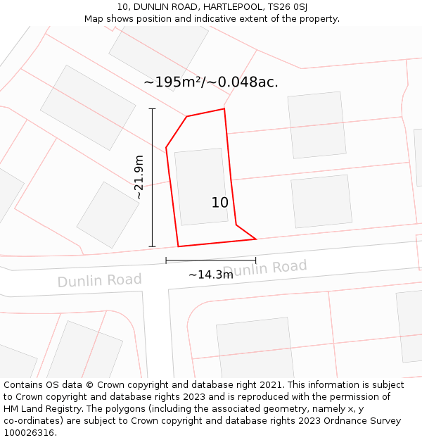 10, DUNLIN ROAD, HARTLEPOOL, TS26 0SJ: Plot and title map