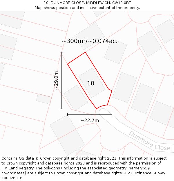 10, DUNMORE CLOSE, MIDDLEWICH, CW10 0BT: Plot and title map