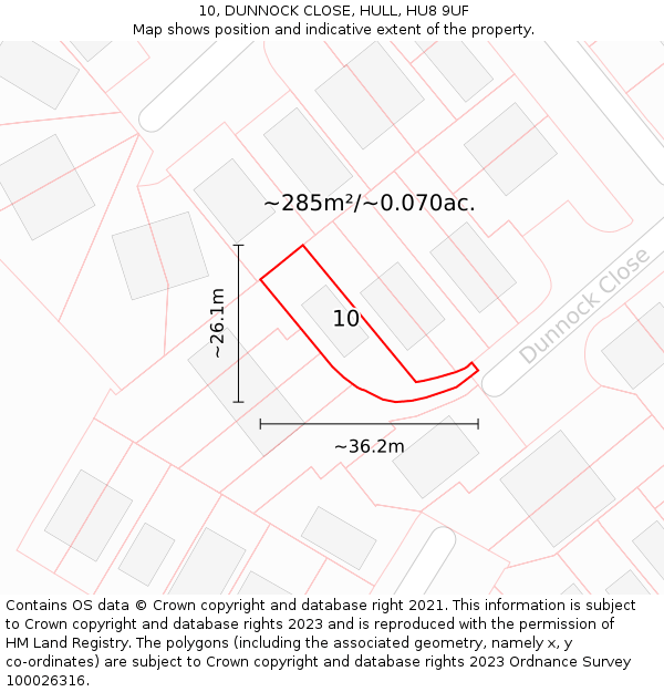 10, DUNNOCK CLOSE, HULL, HU8 9UF: Plot and title map