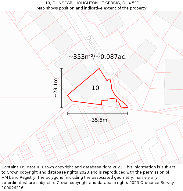 10, DUNSCAR, HOUGHTON LE SPRING, DH4 5FF: Plot and title map