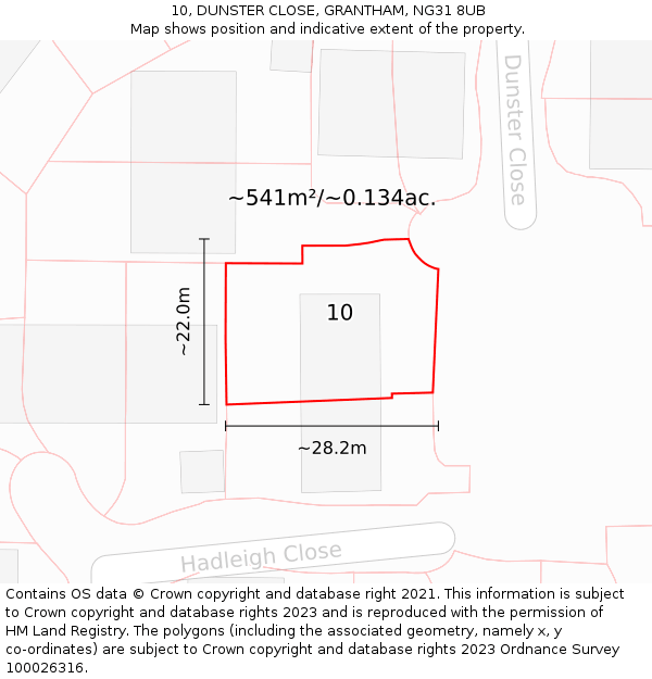 10, DUNSTER CLOSE, GRANTHAM, NG31 8UB: Plot and title map