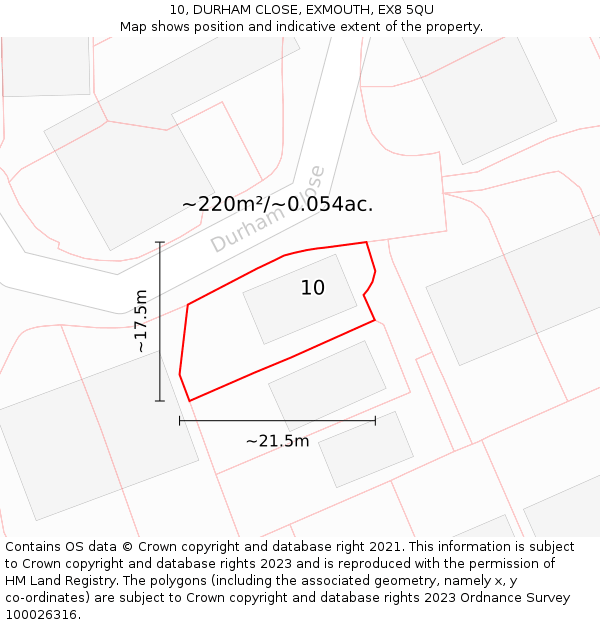 10, DURHAM CLOSE, EXMOUTH, EX8 5QU: Plot and title map