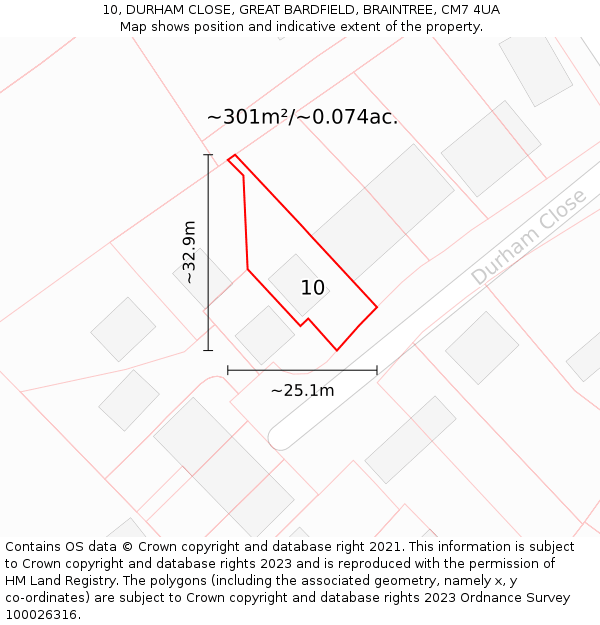 10, DURHAM CLOSE, GREAT BARDFIELD, BRAINTREE, CM7 4UA: Plot and title map