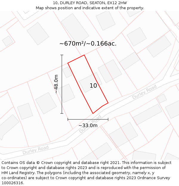 10, DURLEY ROAD, SEATON, EX12 2HW: Plot and title map