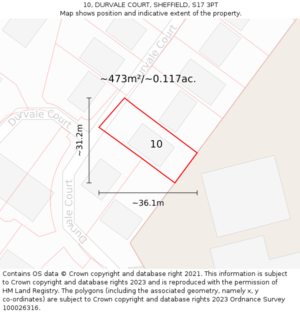 10, DURVALE COURT, SHEFFIELD, S17 3PT: Plot and title map