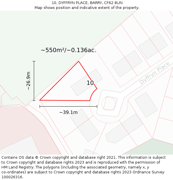 10, DYFFRYN PLACE, BARRY, CF62 8UN: Plot and title map