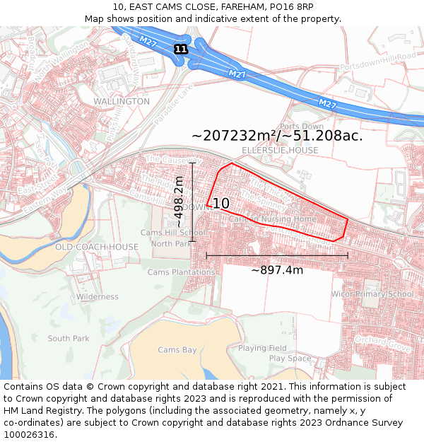 10, EAST CAMS CLOSE, FAREHAM, PO16 8RP: Plot and title map