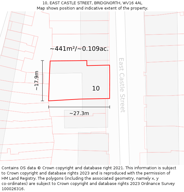 10, EAST CASTLE STREET, BRIDGNORTH, WV16 4AL: Plot and title map