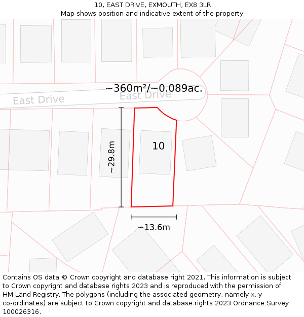 10, EAST DRIVE, EXMOUTH, EX8 3LR: Plot and title map