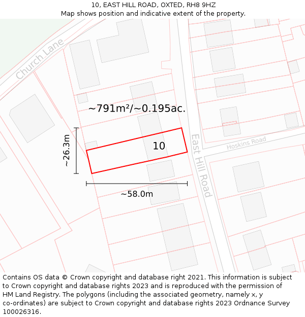 10, EAST HILL ROAD, OXTED, RH8 9HZ: Plot and title map