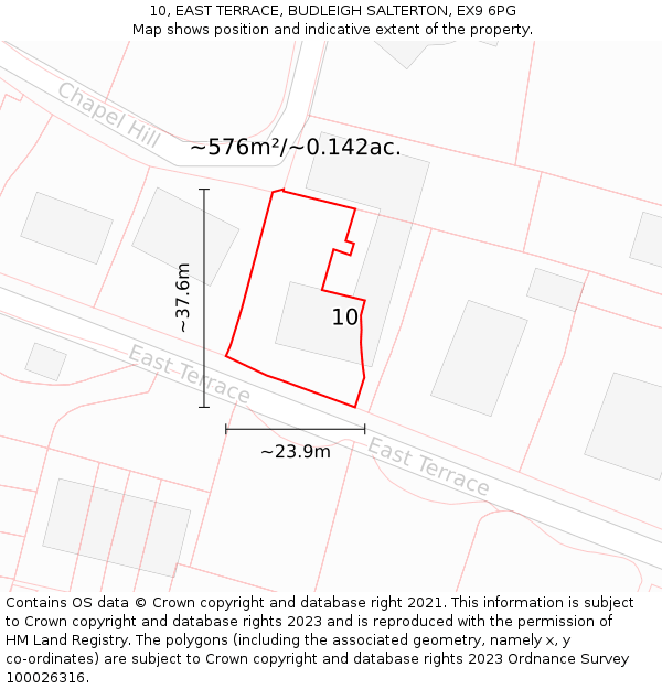 10, EAST TERRACE, BUDLEIGH SALTERTON, EX9 6PG: Plot and title map