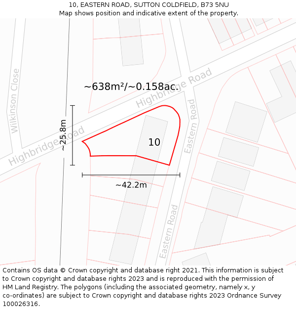 10, EASTERN ROAD, SUTTON COLDFIELD, B73 5NU: Plot and title map