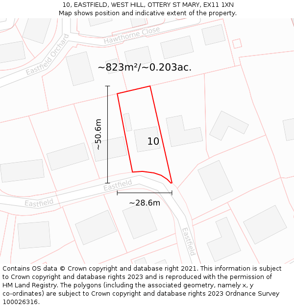 10, EASTFIELD, WEST HILL, OTTERY ST MARY, EX11 1XN: Plot and title map