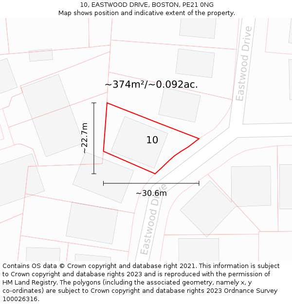 10, EASTWOOD DRIVE, BOSTON, PE21 0NG: Plot and title map