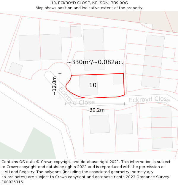 10, ECKROYD CLOSE, NELSON, BB9 0QG: Plot and title map