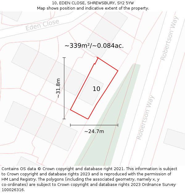 10, EDEN CLOSE, SHREWSBURY, SY2 5YW: Plot and title map