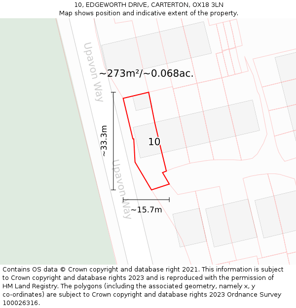 10, EDGEWORTH DRIVE, CARTERTON, OX18 3LN: Plot and title map